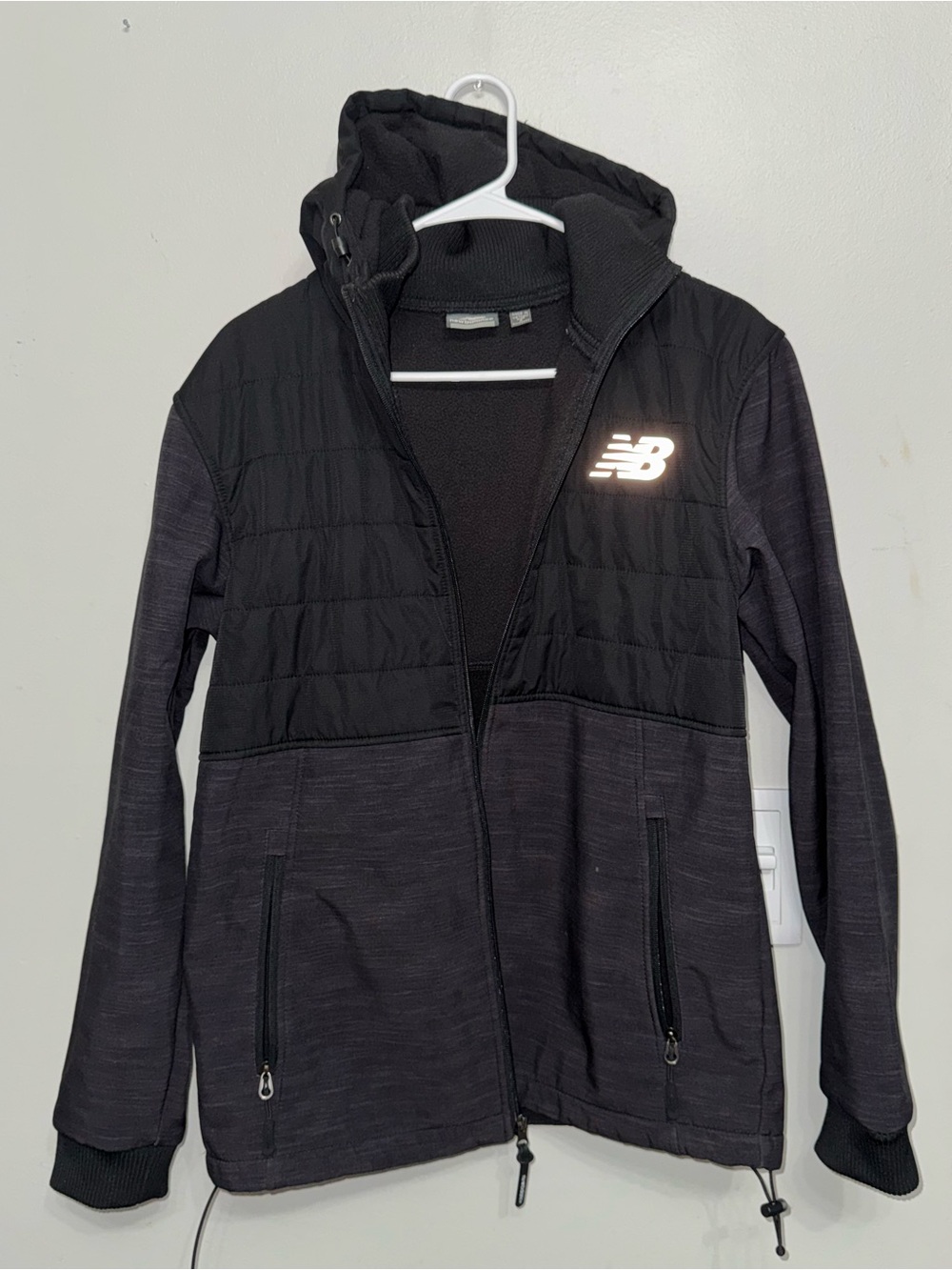 New Balance Black Quilted-Panel Hooded Women's Jacket